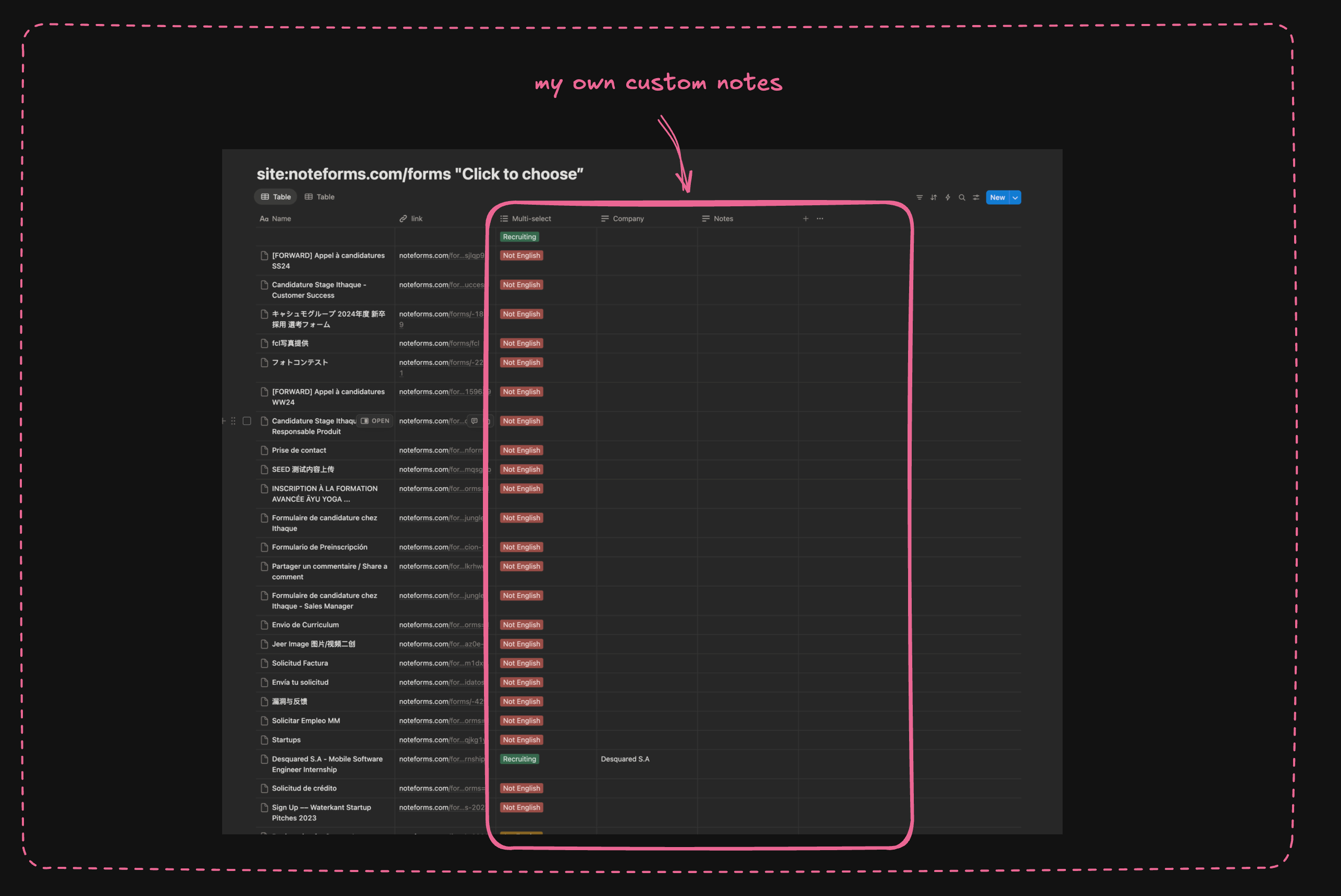 Notion Database of Note Form Users