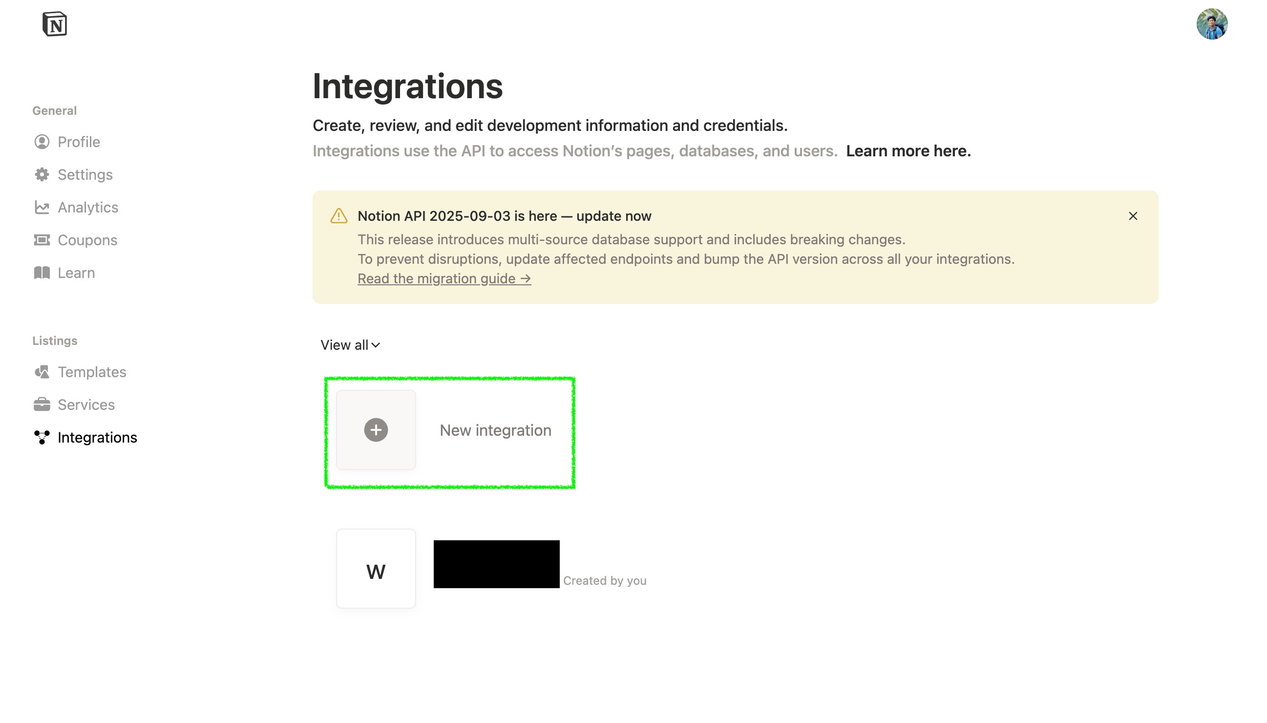 Notion Integrations Page Screenshot