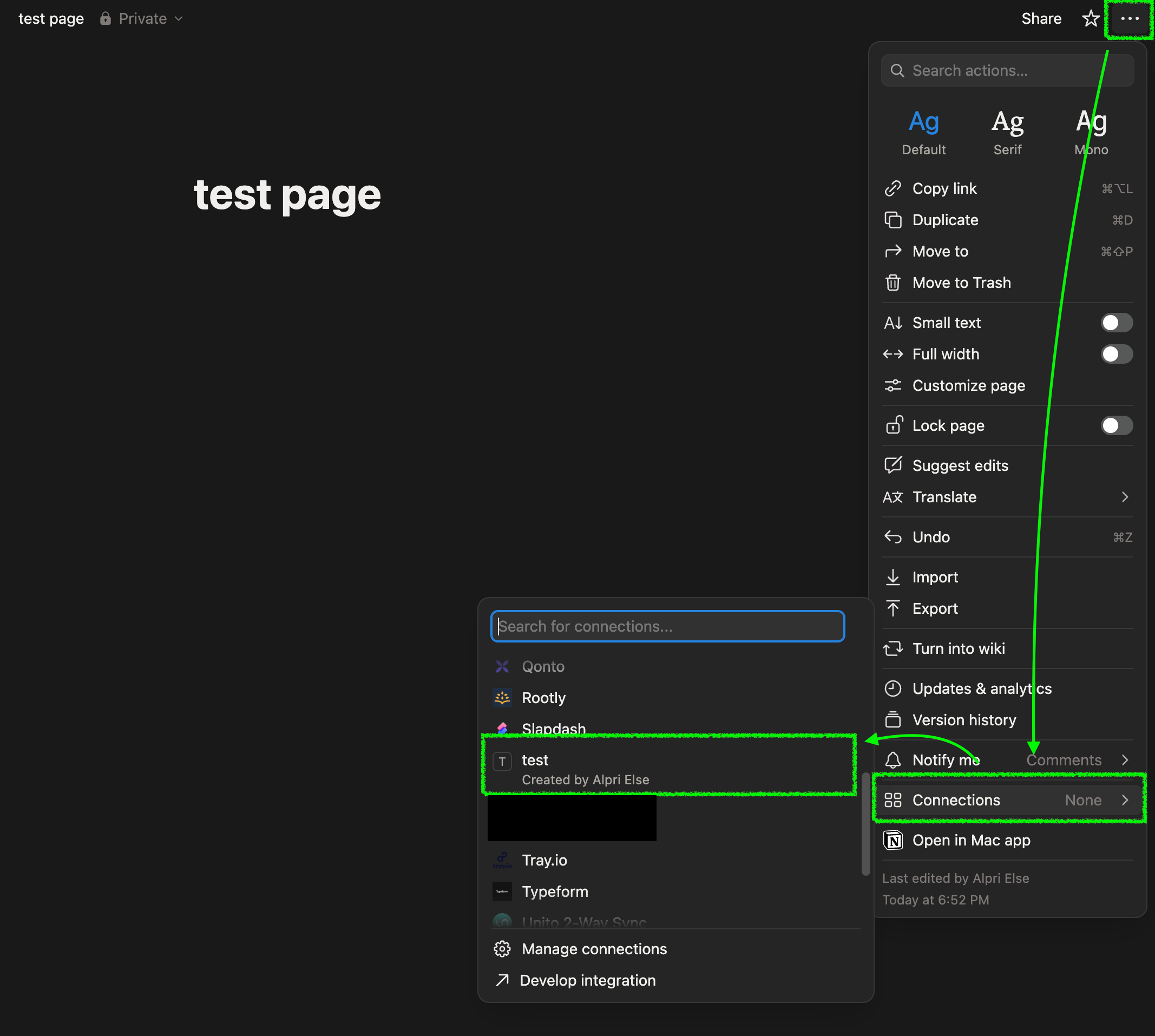Notion Page Connection Settings Screenshot