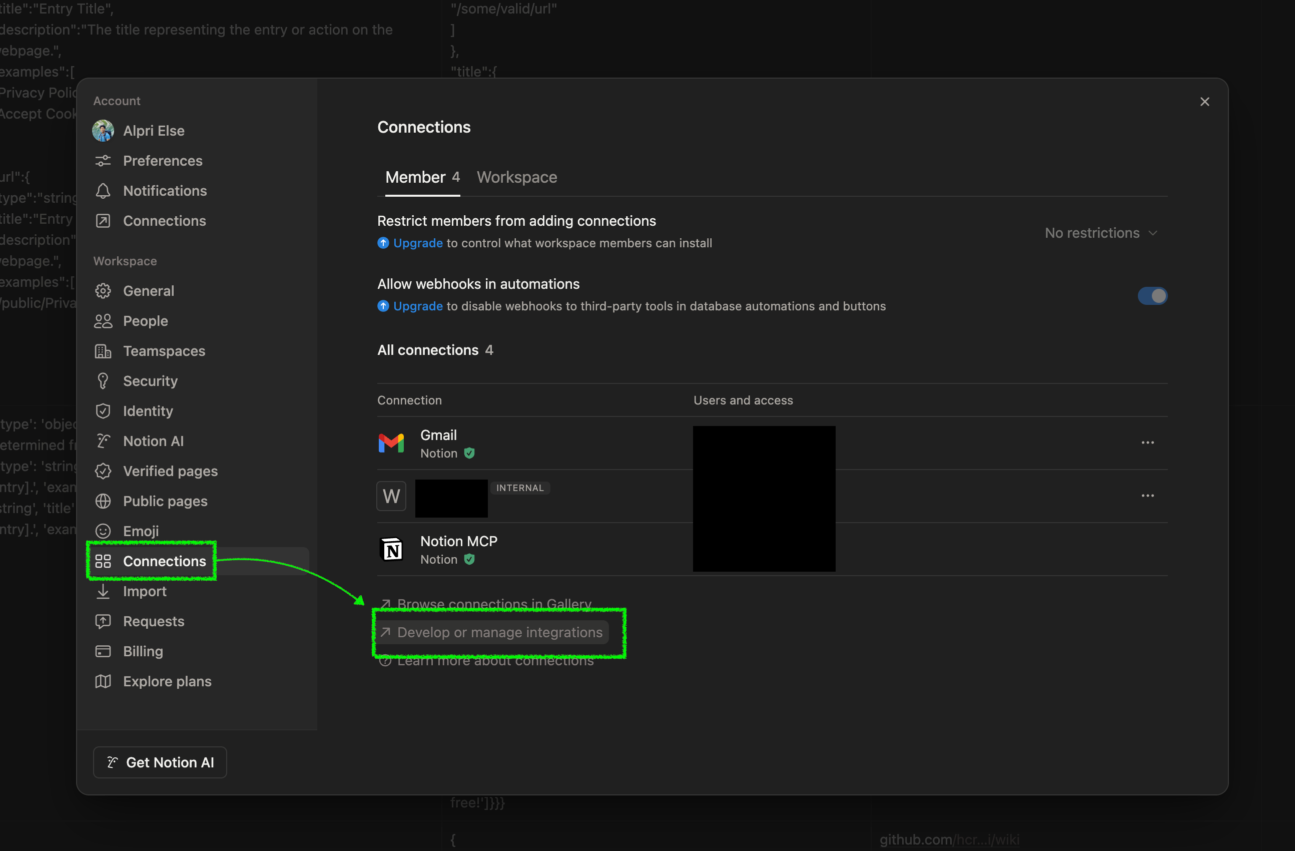 Notion Settings Screenshot